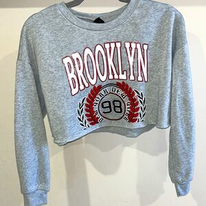 This is a gray cropped crewneck sweatshirt